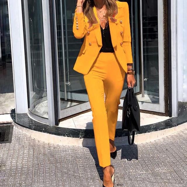 Item2061 Womens Yellow Two Piece Business Suit Yellow