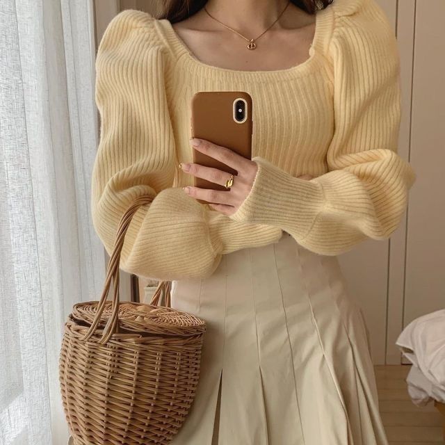 kfashion korean yellow skirts brown aesthetic beige
