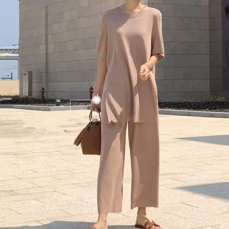 Casual Two Piece Suit and Wide Leg Pants