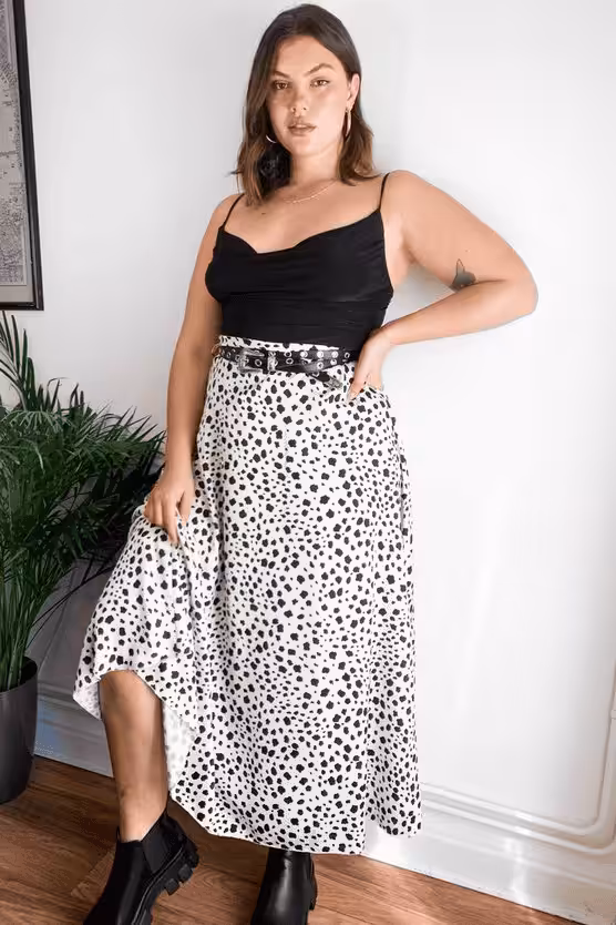 Plus Size Dalmatian High Waisted Midi Skirt