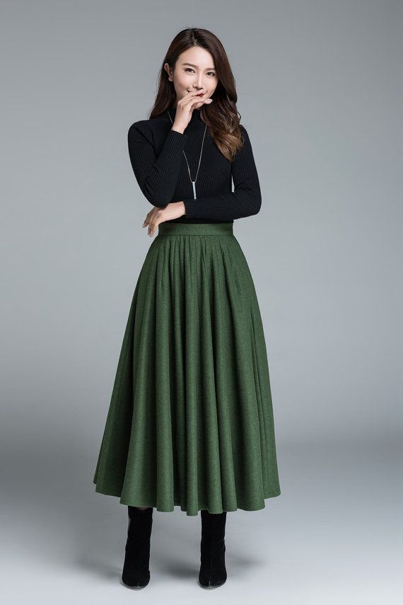 Vintage inspired Wool skirt Circle skirt Long Wool skirt 1950s skirt High waisted skirt Swing full skirt with pocket Autumn skirt 1641