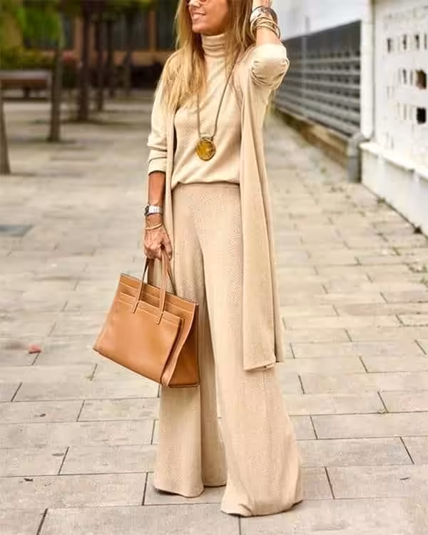 Beige Sweater Three Piece Suit