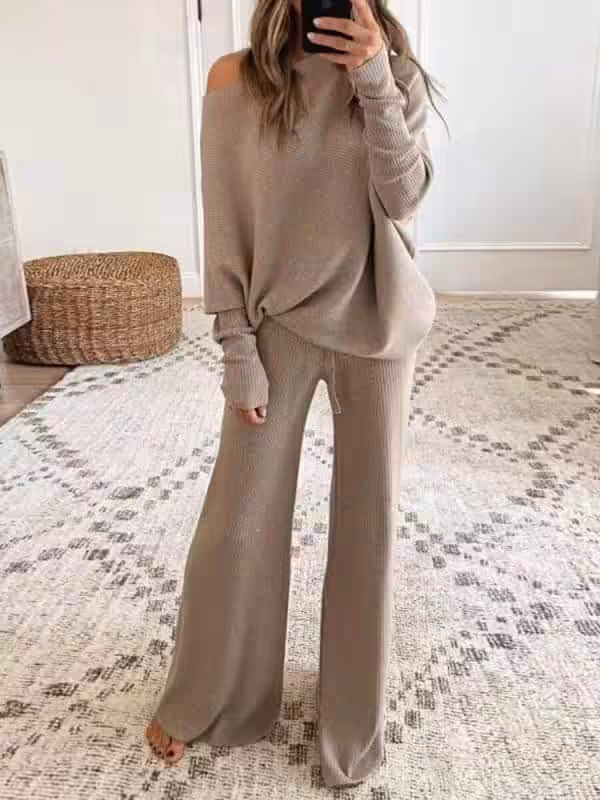 Womens Casual Wool Knitted Diagonal Shoulder Design Bat Suit
