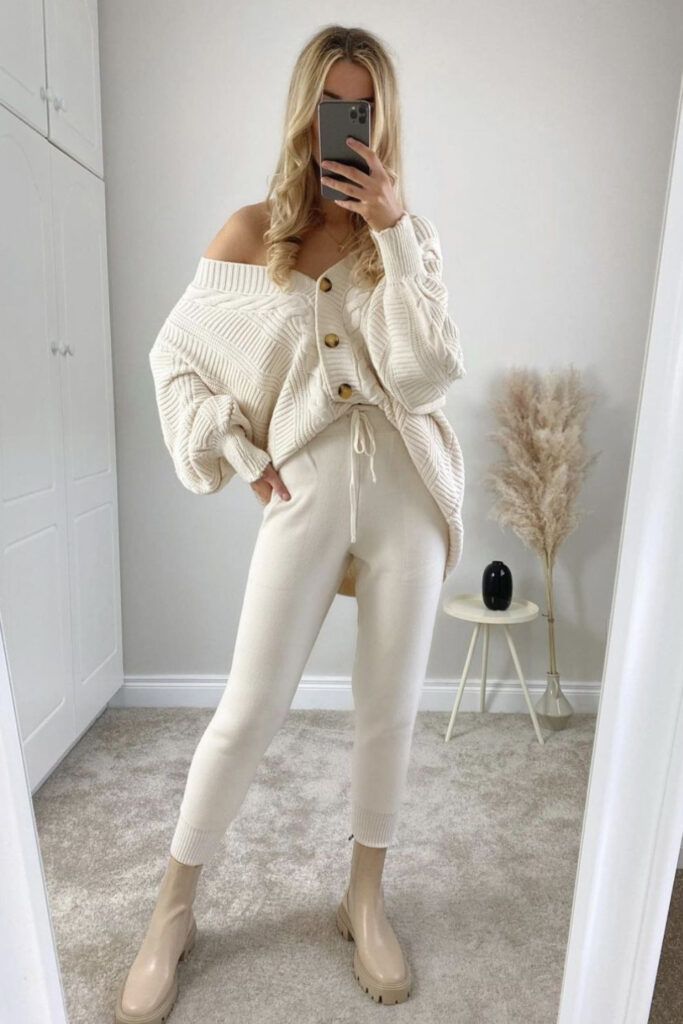 All white cable knit sweater