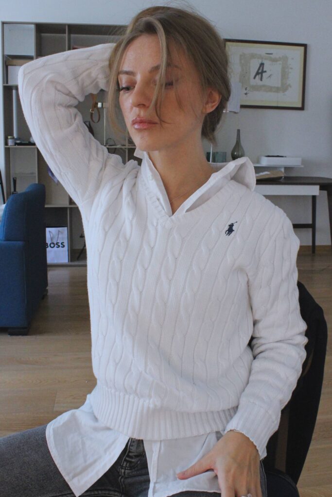 ralph lauren white sweater outfit